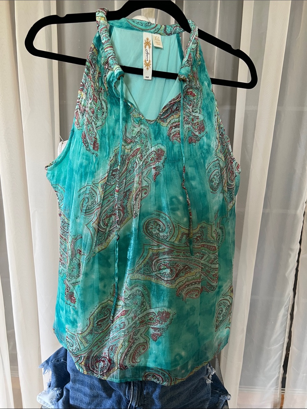 Adiva Turquoise Paisley Halter Tunic Top - Picture 7 of 7